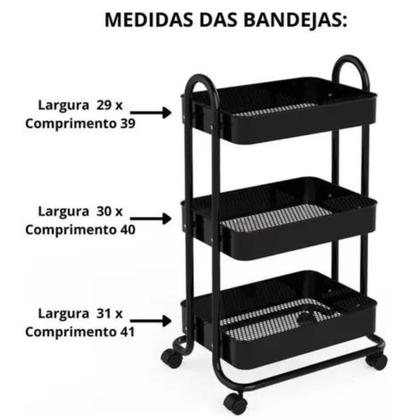 Imagem de Carrinho Organizador Multiuso 3 Prateleiras com  Rodinhas 