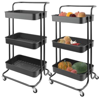 Imagem de Carrinho Organizador Multiuso 3 Prateleiras Cozinha Banheiro Preto, Bege