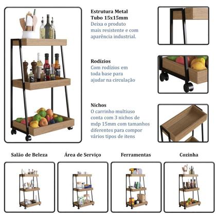Imagem de Carrinho Organizador Multiuso 3 Prateleiras E Rodinhas Mel
