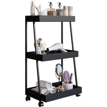 Imagem de Carrinho Organizador Multiuso 3 Prateleiras E Rodinhas Preto