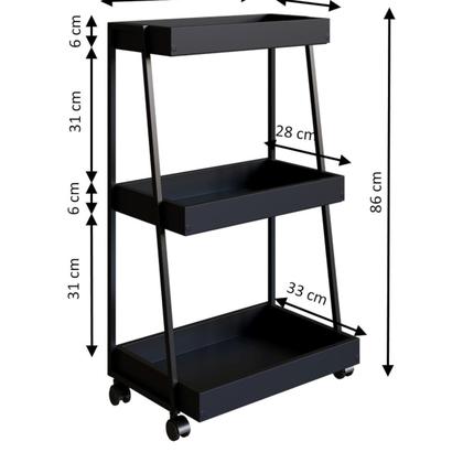 Imagem de Carrinho Organizador Multiuso 3 Prateleiras E Rodinhas Preto