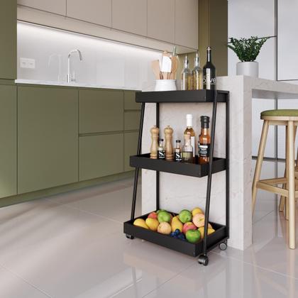Imagem de Carrinho Organizador Multiuso 3 Prateleiras E Rodinhas Preto