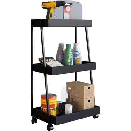 Imagem de Carrinho Organizador Multiuso 3 Prateleiras E Rodinhas Preto