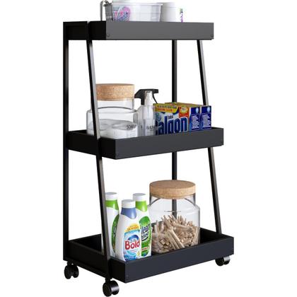 Imagem de Carrinho Organizador Multiuso 3 Prateleiras E Rodinhas Preto