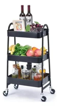 Imagem de Carrinho Organizador Multiuso 3 Prateleiras Metal Preto