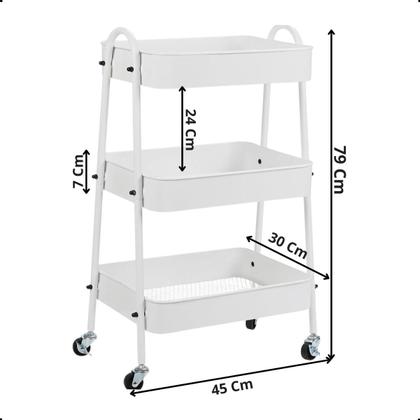 Imagem de Carrinho Organizador Multiuso 3 Prateleiras Metal Rodinhas