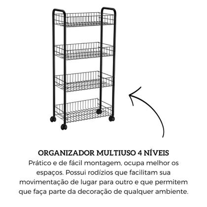 Imagem de Carrinho Organizador Multiuso 4 Níveis Prateleiras Preto      Ref: 255Pt