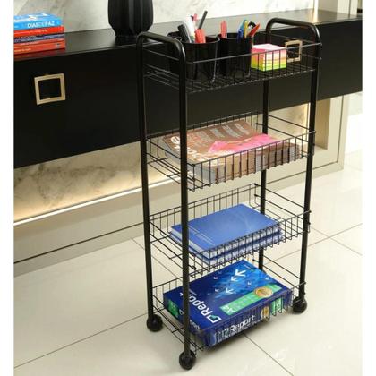 Imagem de Carrinho Organizador Multiuso 4 Níveis Prateleiras Preto      Ref: 255Pt