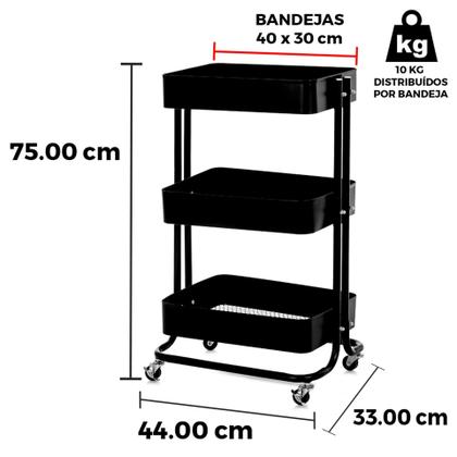 Imagem de Carrinho Organizador Multiuso ANM6077 Anima Office 3 Cestos Fixos em Aço Rosa