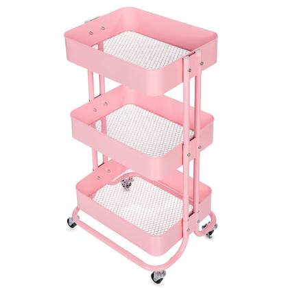 Imagem de Carrinho Organizador Multiuso ANM6077 Anima Office 3 Cestos Fixos em Aço Rosa