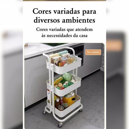Imagem de Carrinho Organizador Multiuso Com 3 Prateleiras Em Aço