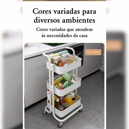 Imagem de Carrinho Organizador Multiuso Com 3 Prateleiras em Aço