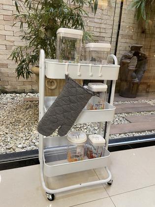 Imagem de Carrinho Organizador Multiuso em Aço 3 Prateleiras Branco