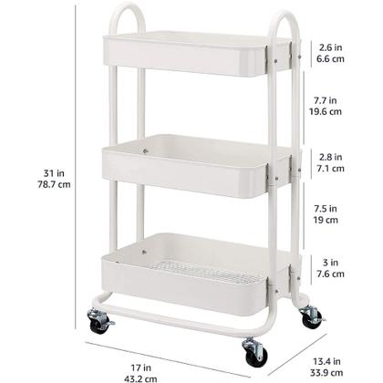 Imagem de Carrinho Organizador Multiuso em Aço 3 Prateleiras Branco