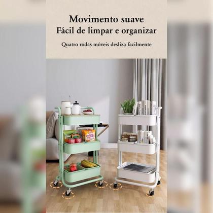 Imagem de Carrinho Organizador Multiuso Em Aço Com 3 Prateleiras