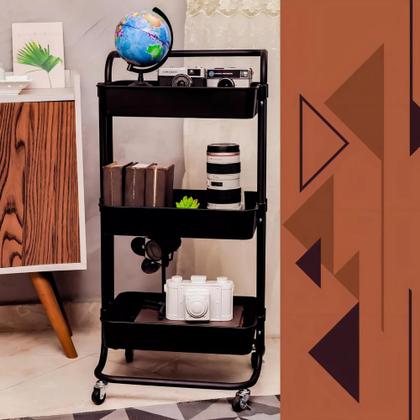Imagem de Carrinho Organizador Multiuso Laterais Aço - 3 Prateleiras Cor Preto