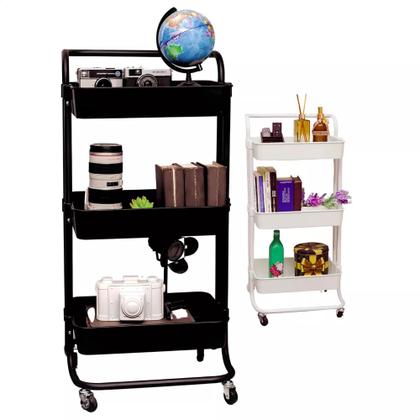 Imagem de Carrinho Organizador Multiuso Laterais Aço - 3 Prateleiras Cor Preto