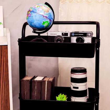 Imagem de Carrinho Organizador Multiuso Laterais Aço - 3 Prateleiras Cor Preto