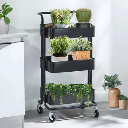 Imagem de Carrinho Organizador Multiuso Laterais Aço - 3 Prateleiras Cor Preto