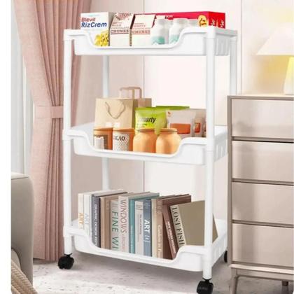 Imagem de Carrinho Organizador Multiuso  Rodinhas 360º e 3 Prateleiras