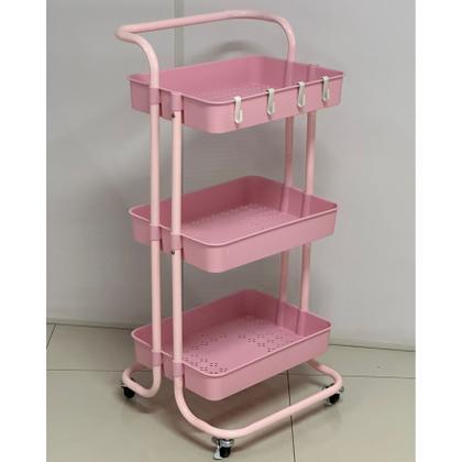 Imagem de Carrinho Organizador Multiuso Rosa 3 Prateleiras 42x86x36,5cm