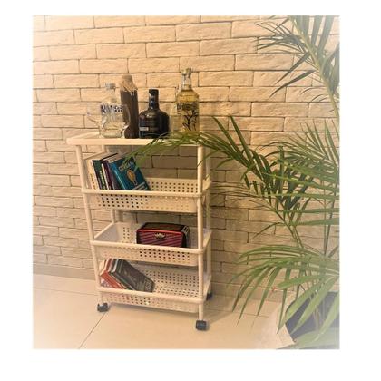 Imagem de Carrinho Organizadora 4 Prateleiras Multiuso Quarto Sala Brinquedos Salao Manicure Varanda Branco