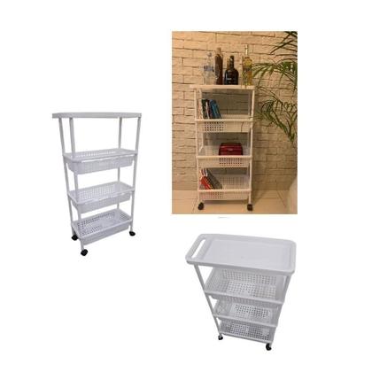 Imagem de Carrinho Organizadora 4 Prateleiras Multiuso Quarto Sala Brinquedos Salao Manicure Varanda Branco