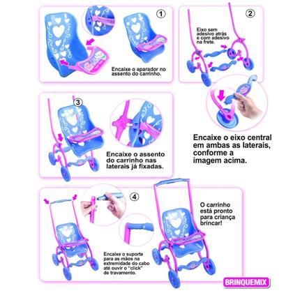 Imagem de Carrinho para Bonecas Rosa Florzinha Princesas Desmontável