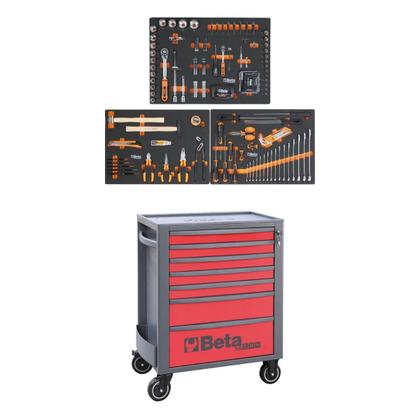Imagem de Carrinho para Ferramentas Beta 07 Gavetas RSC24/7 Vermelho + Kit Berço Premium Beta BWKIT/PRM1 com 196 Peças e 3 Gavetas