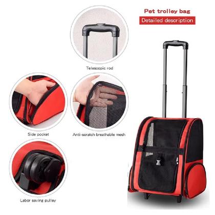 Imagem de Carrinho para pets bolsa de rodinhas caes gato mochila viagem alcas canguru mala completa