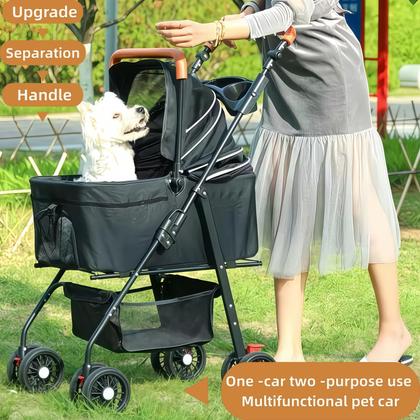 Imagem de Carrinho para Pets VOCRVSJY Dobrável com 4 Rodas e Alça Ajustável