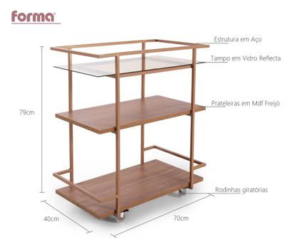 Imagem de Carrinho Porta Objetos Decorativo Bar Linha Frame Aço Forma
