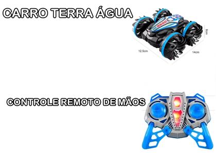 Imagem de Carrinho Preto Azul Com Controle Remoto anda na Terra & Água Com Tração 4x4