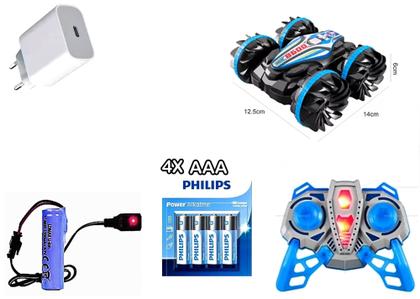 Imagem de Carrinho Preto Azul Com Controle Remoto anda na Terra & Água Com Tração 4x4