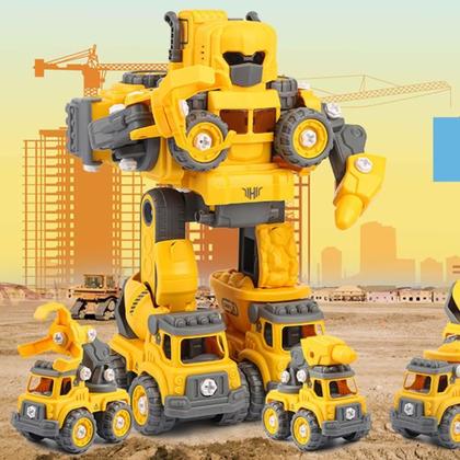 Imagem de Carrinho Robô Transformável 5 em 1 Brinquedo Infantil Monta e Desmonta Luzes, Som, Educativo Mega Compras