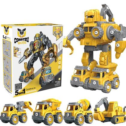 Imagem de Carrinho Robô Transformável 5 em 1 Brinquedo Infantil Monta e Desmonta Luzes, Som, Educativo Mega Compras