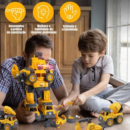 Imagem de Carrinho Robô Transformável 5 em 1 Brinquedo Infantil Monta e Desmonta Luzes, Som, Educativo Mega Compras
