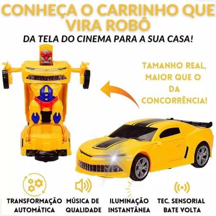 Imagem de Carrinho Robô Transformers Camaro Amarelo Com Luz Som Bate Volta Bumblebee