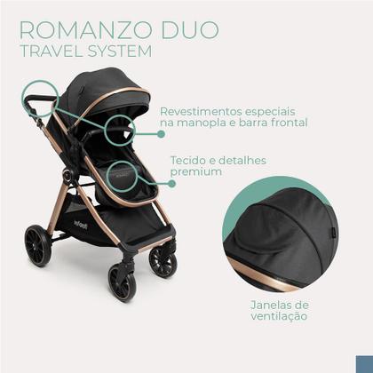 Imagem de Carrinho Romanzo Moisés Bebê Conforto DUO Travel System preto bronze Infanti