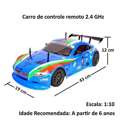 Carrinho Super BM R/C 2.4Ghz Drift Extreme Até 30km/h E 1:10 Azul