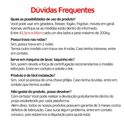 Imagem de Carrinho Suporte móvel de geladeira refrigerador fogão eletrodoméstico freezer máquina de lavar com rodas base ajustável Gira fácil até 200kg