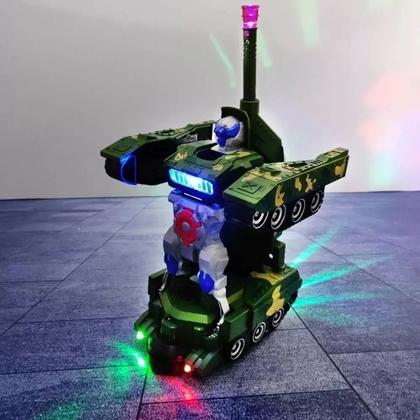 Imagem de Carrinho Transforme Tanque Militar que vira Robô com Luz e Som Bate e Volta