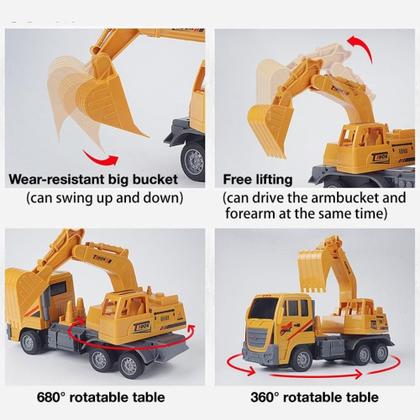 Imagem de Carrinho trator controle remoto  escavadeira de construção com luzes estilo profissional