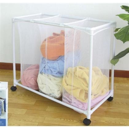 Imagem de Carrinho triplo lavanderia com 3 disivorias cesto de roupas com rodinhas organizador kangur
