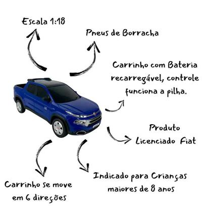 Imagem de Carro Carrinho De Controle Remoto Fiat Toro 1/18 Original