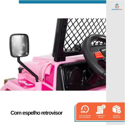 Imagem de Carro Carrinho Elétrico Infantil Motorizado Criança Mini Jipe Bateria 12v Bivolt 2 Lugares Com Controle Remoto Mp3 Usb Rosa