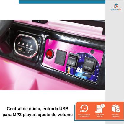 Imagem de Carro Carrinho Elétrico Infantil Motorizado Criança Mini Jipe Bateria 12v Bivolt 2 Lugares Com Controle Remoto Mp3 Usb Rosa