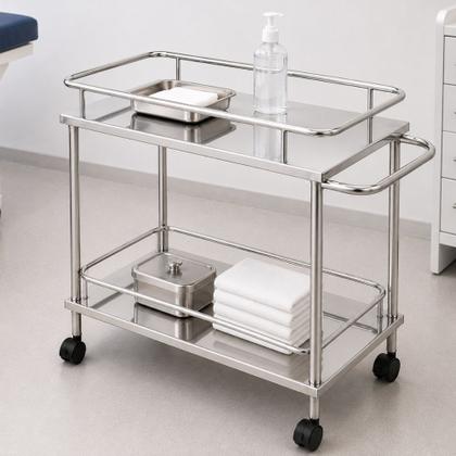 Imagem de Carro Curativo Hospitalar Inox 2 Prateleiras Com Rodízios