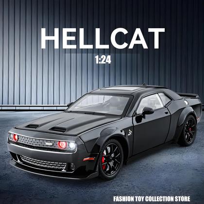 Imagem de Carro De Brinquedo Infantil Escala 1:24 Dodge Challenger Hellcat Fundido Com Som E Luz Puxada Para