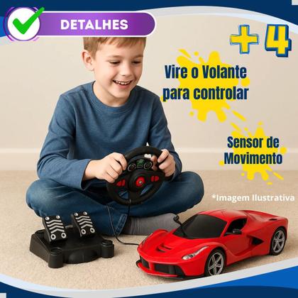 Imagem de Carro De Controle Remoto Carrinho Hot Volante Pedais Sensor Movimento Brinquedo Menino